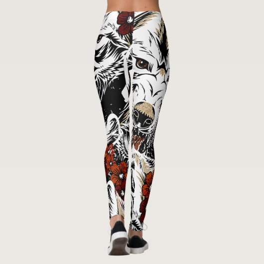 Wolf Flower Tatoo Pattern Leggings (Achterkant)