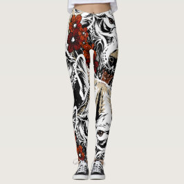 Wolf Flower Tatoo Pattern Leggings