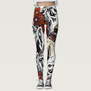 Wolf Flower Tatoo  Pattern Leggings