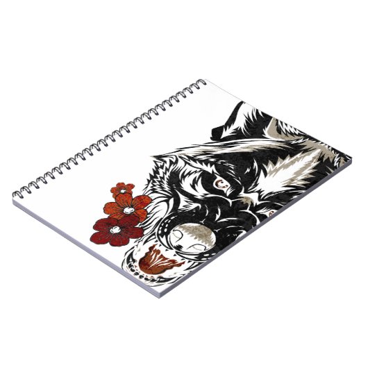 Wolf Flower Tatoo Pattern Notitieboek (Linkerzijde)