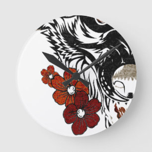 Wolf Flower Tatoo Ronde Klok