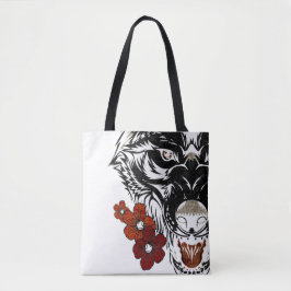 Wolf Flower Tatoo Tote Bag
