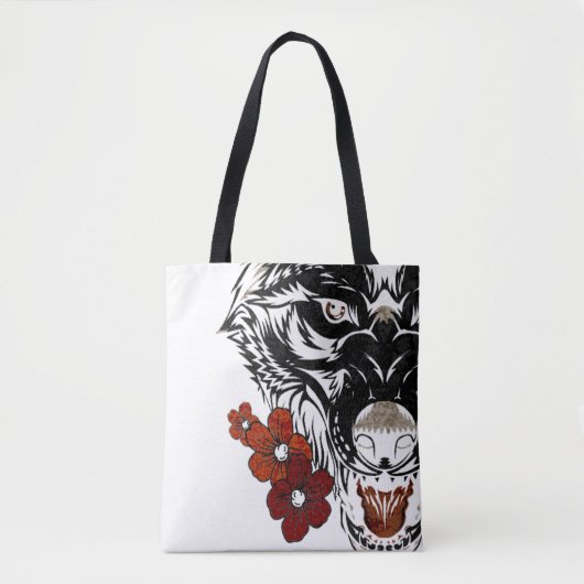Wolf Flower Tatoo Tote Bag (Voorkant)