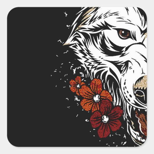 Wolf Flower Tatoo  Vierkante Sticker (Voorkant)