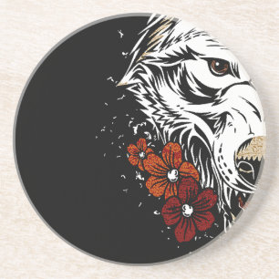 Wolf Flower Tatoo  Zandsteen Onderzetter