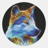 Wolf Fractal Ronde Sticker (Voorkant)