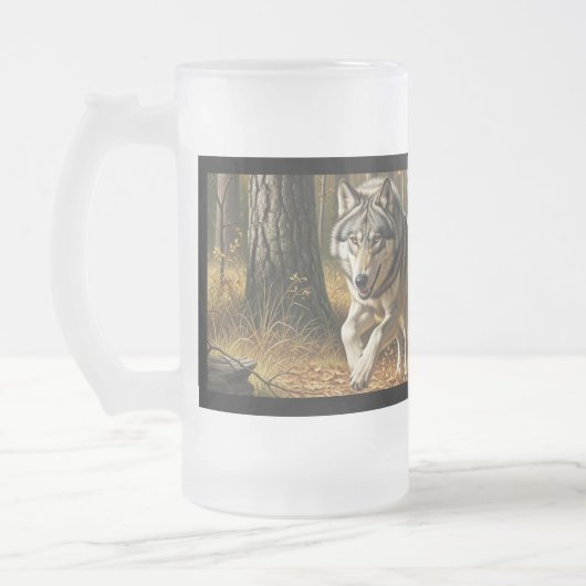 Wolf Frosted Glass Mug style 1 Matglas Bierpul (Links)