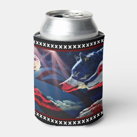 Wolf Full Moon American Flag Blikjeskoeler (Blikje Voorkant)