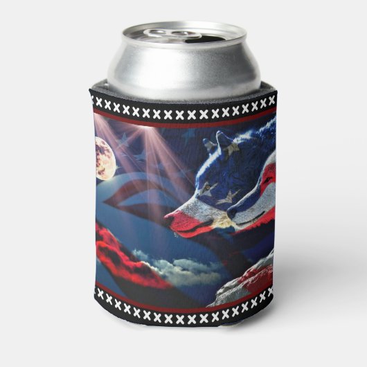 Wolf Full Moon American Flag Blikjeskoeler (Blikje Achterkant)