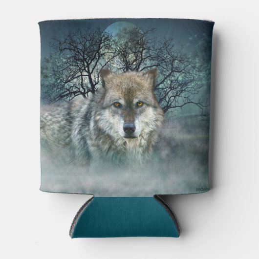 Wolf Full Moon in mist Blikjeskoeler (Voorkant)