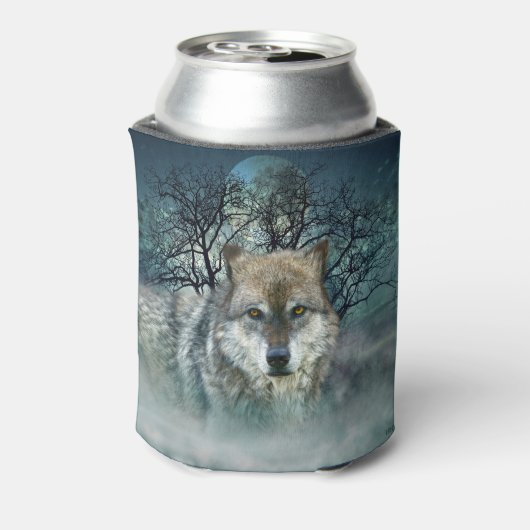 Wolf Full Moon in mist Blikjeskoeler (Blikje Achterkant)