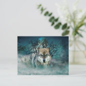 Wolf Full Moon in mist Briefkaart (Staand voorkant)