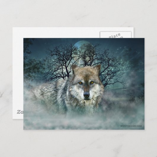 Wolf Full Moon in mist Briefkaart (Voorkant / Achterkant)