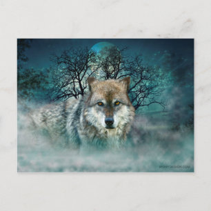 Wolf Full Moon in mist Briefkaart