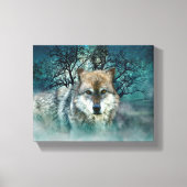 Wolf Full Moon in mist Canvas Afdruk (Voorkant)