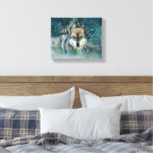 Wolf Full Moon in mist Canvas Afdruk (Insitu (Slaapkamer))