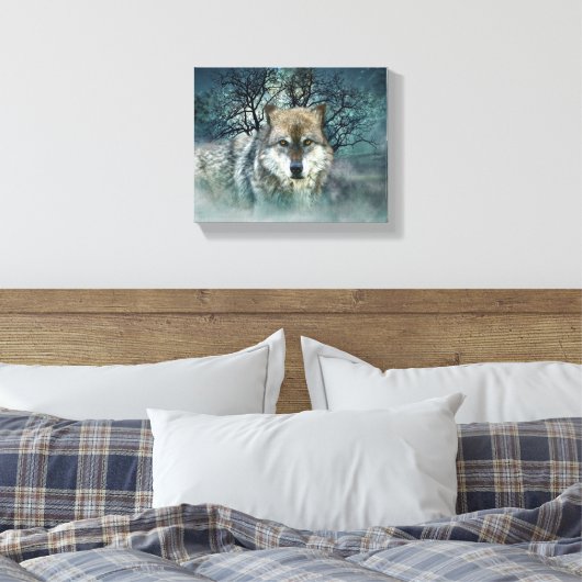 Wolf Full Moon in mist Canvas Afdruk (Insitu (Slaapkamer))