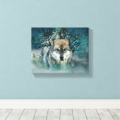 Wolf Full Moon in mist Canvas Afdruk (Insitu (Houten vloer))