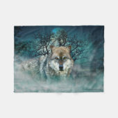Wolf Full Moon in mist Fleece Deken (Voorkant (Horizontaal))