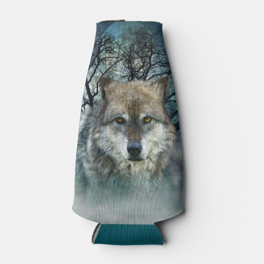 Wolf Full Moon in mist Flesjeskoeler (Voorkant)