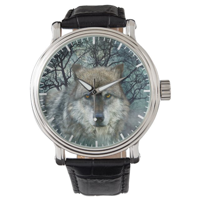 Wolf Full Moon in mist Horloge (Voorkant)
