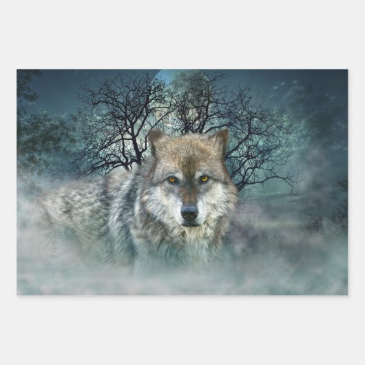 Wolf Full Moon in mist Inpakpapier Vel (Voorkant)
