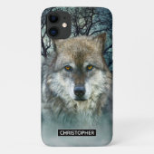 Wolf Full Moon in mist | Jouw namen toevoegen Case-Mate iPhone Case (Achterkant)