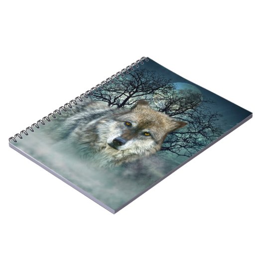 Wolf Full Moon in mist Notitieboek (Linkerzijde)