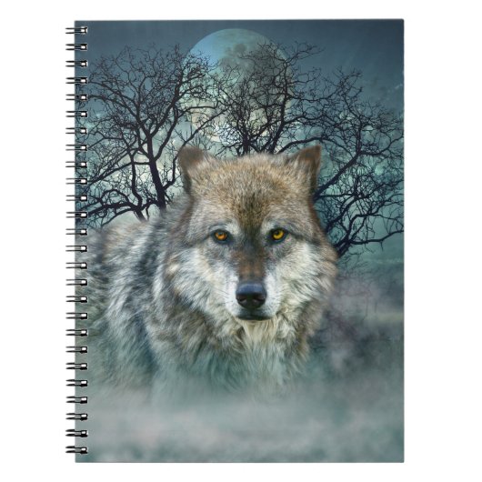 Wolf Full Moon in mist Notitieboek (Voorkant)