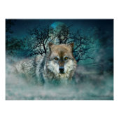 Wolf Full Moon in mist Poster (Voorkant)