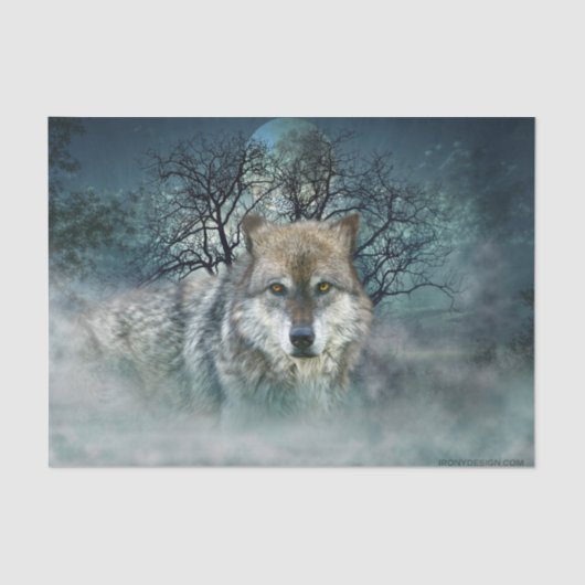 Wolf Full Moon in mist Tissuepapier (Voorkant)