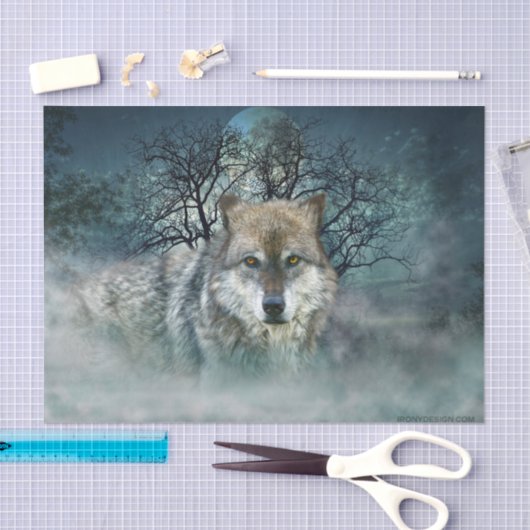 Wolf Full Moon in mist Tissuepapier (Craft)