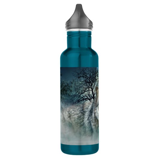 Wolf Full Moon in mist Waterfles (Links)