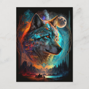Wolf Full Moon Landscape Surreal Fantasy Briefkaart
