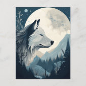 Wolf Full Moon Mountains Fantasy Art Briefkaart (Voorkant)