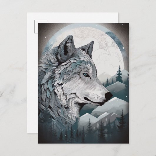 Wolf Full Moon Mountains Fantasy Art Briefkaart (Voorkant / Achterkant)