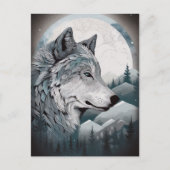 Wolf Full Moon Mountains Fantasy Art Briefkaart (Voorkant)