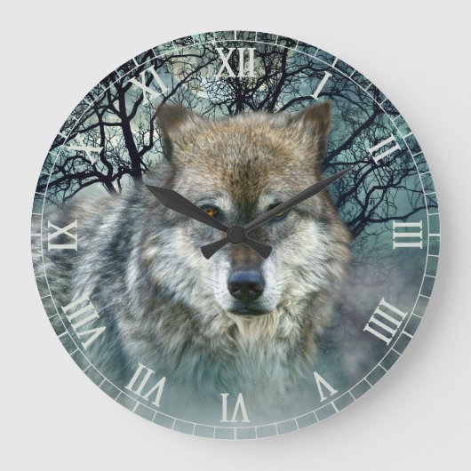 Wolf Full Moon Roman Numbers Grote Klok (Voorkant)