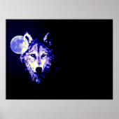 Wolf Fullmoon Blue Black Poster (Voorkant)