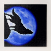 Wolf Fullmoon en Blue Night - Wilde dieren Art Legpuzzel (Horizontaal)