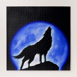 Wolf Fullmoon en Blue Night - Wilde dieren Art Legpuzzel