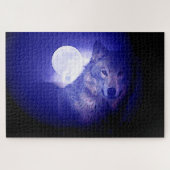 Wolf Fullmoon en Blue Night - Wilde dieren Art Legpuzzel (Horizontaal)