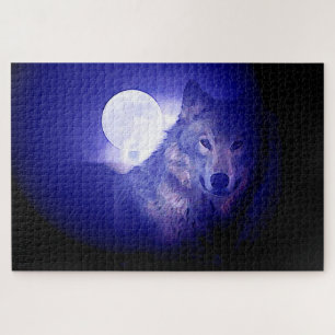 Wolf Fullmoon en Blue Night - Wilde dieren Art Legpuzzel