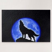 Wolf Fullmoon en Blue Night - Wilde dieren Art Legpuzzel (Horizontaal)