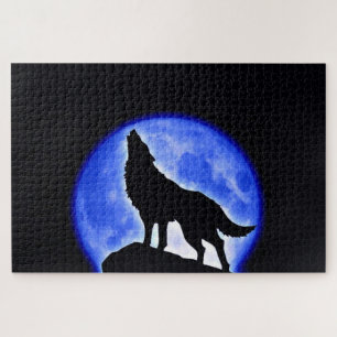 Wolf Fullmoon en Blue Night - Wilde dieren Art Legpuzzel