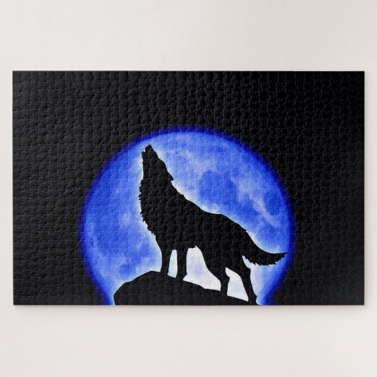 Wolf Fullmoon en Blue Night - Wilde dieren Art Legpuzzel (Horizontaal)