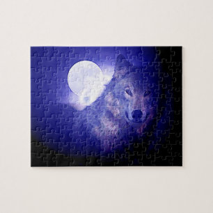 Wolf Fullmoon en Blue Night - Wilde dieren Art Legpuzzel