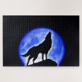 Wolf Fullmoon en Blue Night - Wilde dieren Art Legpuzzel (Horizontaal)