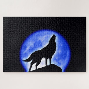 Wolf Fullmoon en Blue Night - Wilde dieren Art Legpuzzel