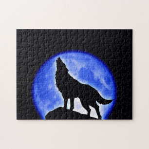Wolf Fullmoon en Blue Night - Wilde dieren Art Legpuzzel